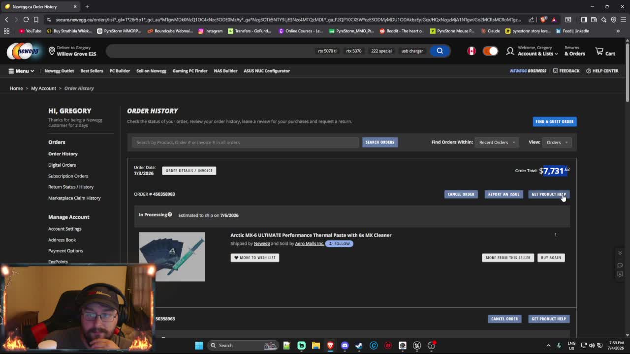 The portion of the stream where the developer discusses funding status and the new PC purchase, ideally with any on-screen hardware or cost reference if shown.